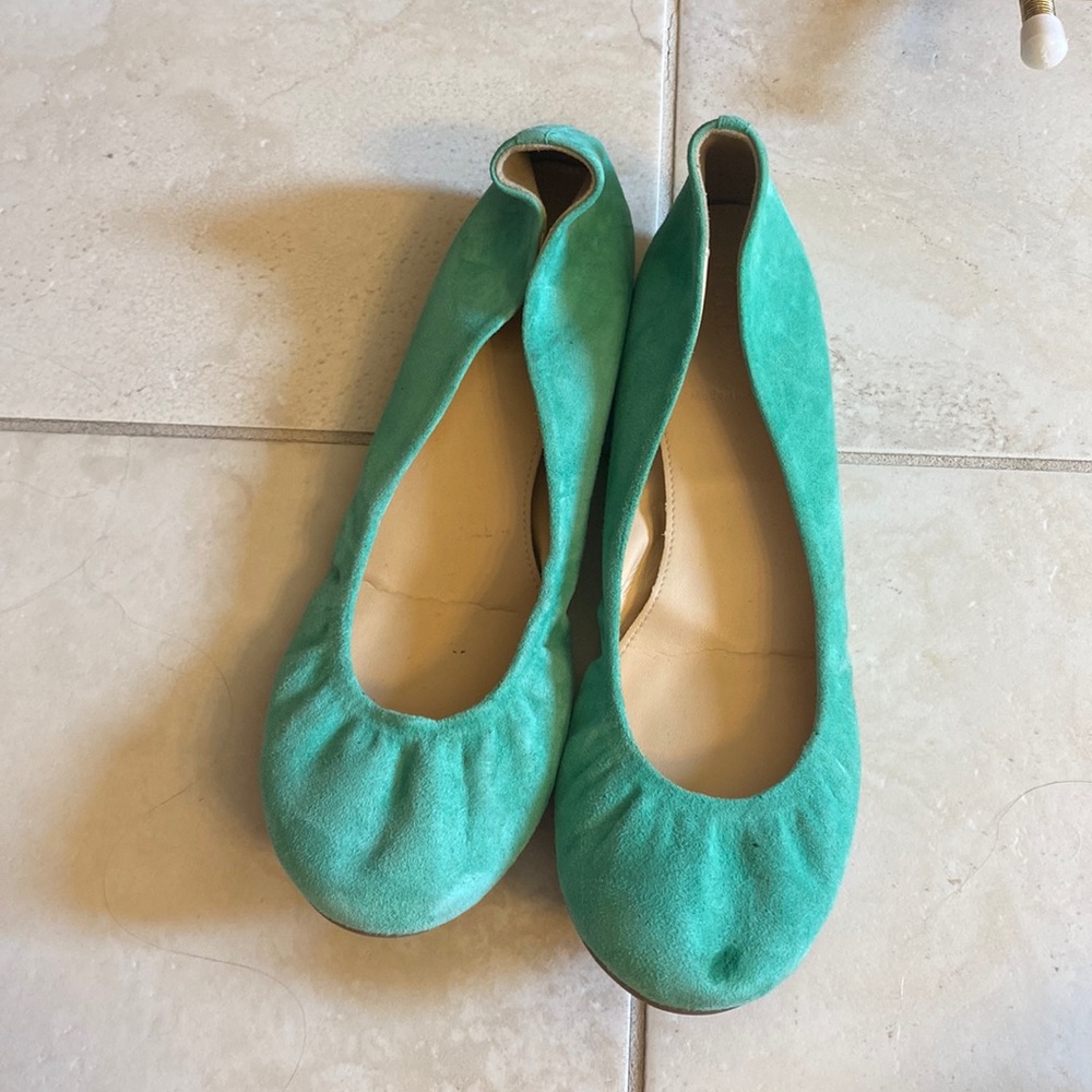 J crew women’s suede green ballerina flats size 9- made in Italy